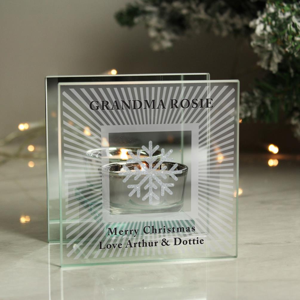 Personalised Snowflake Silver Glitter Tea Light Holder Extra Image 3